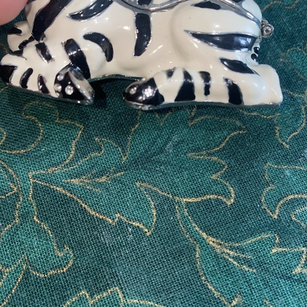 Vintage Enamel Zebra Jewelry /‎ Trinket Box W/ Crystal Jewels